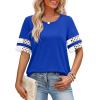 image:imageXIEERDUO Women Blouses Dressy Casual Summer Tops Color Block Short Sleeve Shirts Fashion Business Casual OutfitsBlue