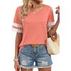 image:imageXIEERDUO Women Blouses Dressy Casual Summer Tops Color Block Short Sleeve Shirts Fashion Business Casual OutfitsCoral