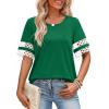 image:imageXIEERDUO Women Blouses Dressy Casual Summer Tops Color Block Short Sleeve Shirts Fashion Business Casual OutfitsGreen