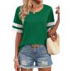 image:imageXIEERDUO Women Blouses Dressy Casual Summer Tops Color Block Short Sleeve Shirts Fashion Business Casual OutfitsGreen