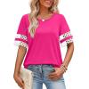 image:imageXIEERDUO Women Blouses Dressy Casual Summer Tops Color Block Short Sleeve Shirts Fashion Business Casual OutfitsHot Pink