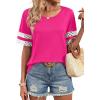 image:imageXIEERDUO Women Blouses Dressy Casual Summer Tops Color Block Short Sleeve Shirts Fashion Business Casual OutfitsHot Pink