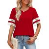 image:imageXIEERDUO Women Blouses Dressy Casual Summer Tops Color Block Short Sleeve Shirts Fashion Business Casual OutfitsRed