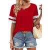 image:imageXIEERDUO Women Blouses Dressy Casual Summer Tops Color Block Short Sleeve Shirts Fashion Business Casual OutfitsRed
