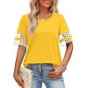 image:imageXIEERDUO Women Blouses Dressy Casual Summer Tops Color Block Short Sleeve Shirts Fashion Business Casual OutfitsYellow