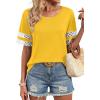 image:imageXIEERDUO Women Blouses Dressy Casual Summer Tops Color Block Short Sleeve Shirts Fashion Business Casual OutfitsYellow