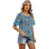 image:imageXIEERDUO Women Blouses Dressy Casual Summer Tops Color Block Short Sleeve Shirts Fashion Business Casual OutfitsZ Blue Print