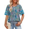 image:imageXIEERDUO Women Blouses Dressy Casual Summer Tops Color Block Short Sleeve Shirts Fashion Business Casual OutfitsZ Blue Print