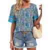 image:imageXIEERDUO Women Blouses Dressy Casual Summer Tops Color Block Short Sleeve Shirts Fashion Business Casual OutfitsZ Blue Print