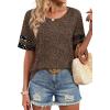 image:imageXIEERDUO Women Blouses Dressy Casual Summer Tops Color Block Short Sleeve Shirts Fashion Business Casual OutfitsZ Brown Leopard