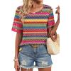 image:imageXIEERDUO Women Blouses Dressy Casual Summer Tops Color Block Short Sleeve Shirts Fashion Business Casual OutfitsZ Colorful Stripe
