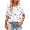 image:imageXIEERDUO Women Blouses Dressy Casual Summer Tops Color Block Short Sleeve Shirts Fashion Business Casual OutfitsZ White Floral