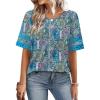 image:imageXIEERDUO Women Blouses Dressy Casual Summer Tops Color Block Short Sleeve Shirts Fashion Business Casual OutfitsZ Blue Print