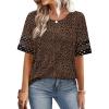 image:imageXIEERDUO Women Blouses Dressy Casual Summer Tops Color Block Short Sleeve Shirts Fashion Business Casual OutfitsZ Brown Leopard