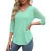 image:imageXIEERDUO 34 Length Sleeve Womens Tops VNeck Lace Tunic Tops Business Casual Outfits Work Blouses Dressy 2026Aqua