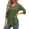 image:imageXIEERDUO 34 Length Sleeve Womens Tops VNeck Lace Tunic Tops Business Casual Outfits Work Blouses Dressy 2026Army Green
