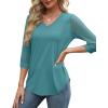 image:imageXIEERDUO 34 Length Sleeve Womens Tops VNeck Lace Tunic Tops Business Casual Outfits Work Blouses Dressy 2026Blue Green