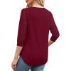image:imageXIEERDUO 34 Length Sleeve Womens Tops VNeck Lace Tunic Tops Business Casual Outfits Work Blouses Dressy 2026Burgundy