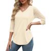 image:imageXIEERDUO 34 Length Sleeve Womens Tops VNeck Lace Tunic Tops Business Casual Outfits Work Blouses Dressy 2026Cream Apricot