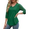 image:imageXIEERDUO 34 Length Sleeve Womens Tops VNeck Lace Tunic Tops Business Casual Outfits Work Blouses Dressy 2026Green