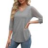 image:imageXIEERDUO 34 Length Sleeve Womens Tops VNeck Lace Tunic Tops Business Casual Outfits Work Blouses Dressy 2026Grey