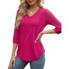 image:imageXIEERDUO 34 Length Sleeve Womens Tops VNeck Lace Tunic Tops Business Casual Outfits Work Blouses Dressy 2026Hot Pink