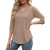 image:imageXIEERDUO 34 Length Sleeve Womens Tops VNeck Lace Tunic Tops Business Casual Outfits Work Blouses Dressy 2026Khaki