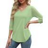 image:imageXIEERDUO 34 Length Sleeve Womens Tops VNeck Lace Tunic Tops Business Casual Outfits Work Blouses Dressy 2026Light Green