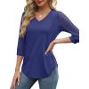 image:imageXIEERDUO 34 Length Sleeve Womens Tops VNeck Lace Tunic Tops Business Casual Outfits Work Blouses Dressy 2026Navy Blue