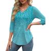image:imageXIEERDUO 34 Length Sleeve Womens Tops VNeck Lace Tunic Tops Business Casual Outfits Work Blouses Dressy 2026Patternedblue Ombre