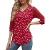 image:imageXIEERDUO 34 Length Sleeve Womens Tops VNeck Lace Tunic Tops Business Casual Outfits Work Blouses Dressy 2026Patternedred Print