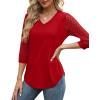 image:imageXIEERDUO 34 Length Sleeve Womens Tops VNeck Lace Tunic Tops Business Casual Outfits Work Blouses Dressy 2026Red