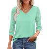 image:imageXIEERDUO 34 Length Sleeve Womens Tops VNeck Lace Tunic Tops Business Casual Outfits Work Blouses Dressy 2026Aqua