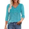 image:imageXIEERDUO 34 Length Sleeve Womens Tops VNeck Lace Tunic Tops Business Casual Outfits Work Blouses Dressy 2026Patternedblue Ombre
