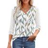 image:imageXIEERDUO 34 Length Sleeve Womens Tops VNeck Lace Tunic Tops Business Casual Outfits Work Blouses Dressy 2026Patternedwhite Print