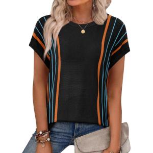 image:imageXIEERDUO Short Sleeve Sweater for Women Summer Lightweight Boho Tops Clothes Beach Vacation Outfits 2026A Boho Black