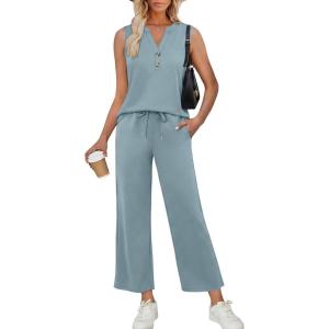 image:imageXIEERDUO Two Piece Lounge Sets for Women Summer Vacation Beach Travel Airport Outfits Casual Cruise Fashion 2026Aqua Blue