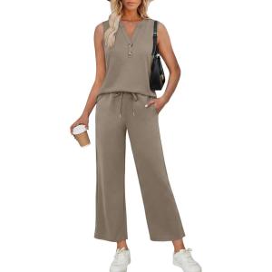 image:imageXIEERDUO Two Piece Lounge Sets for Women Summer Vacation Beach Travel Airport Outfits Casual Cruise Fashion 2026Coffee
