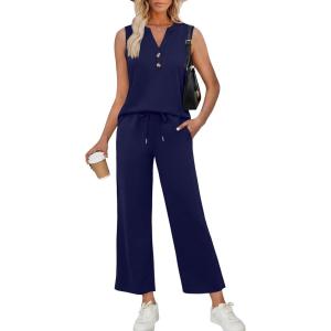 image:imageXIEERDUO Two Piece Lounge Sets for Women Summer Vacation Beach Travel Airport Outfits Casual Cruise Fashion 2026Dark Blue