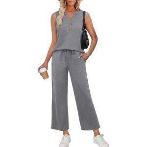 image:imageXIEERDUO Two Piece Lounge Sets for Women Summer Vacation Beach Travel Airport Outfits Casual Cruise Fashion 2026Grey