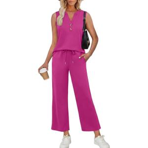 image:imageXIEERDUO Two Piece Lounge Sets for Women Summer Vacation Beach Travel Airport Outfits Casual Cruise Fashion 2026Hot Pink