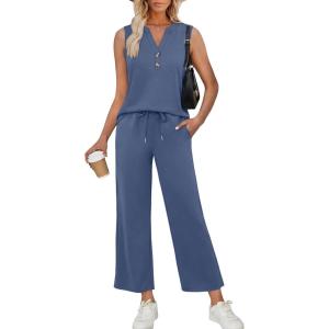 image:imageXIEERDUO Two Piece Lounge Sets for Women Summer Vacation Beach Travel Airport Outfits Casual Cruise Fashion 2026Misty Blue