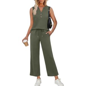 image:imageXIEERDUO Two Piece Lounge Sets for Women Summer Vacation Beach Travel Airport Outfits Casual Cruise Fashion 2026Olive Green