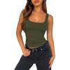 image:imageXIEERDUO Womens Square Neck Fitted Tank Tops Double Layer Seamless Slim Fit Shirts 2025 Basic Spring SummerC Double Layer Tank Tops Army Green