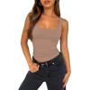 image:imageXIEERDUO Womens Square Neck Fitted Tank Tops Double Layer Seamless Slim Fit Shirts 2025 Basic Spring SummerC Double Layer Tank Tops Khaki