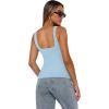 image:imageXIEERDUO Womens Square Neck Fitted Tank Tops Double Layer Seamless Slim Fit Shirts 2025 Basic Spring SummerC Double Layer Tank Tops Light Blue