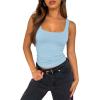 image:imageXIEERDUO Womens Square Neck Fitted Tank Tops Double Layer Seamless Slim Fit Shirts 2025 Basic Spring SummerC Double Layer Tank Tops Light Blue