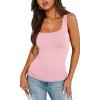 image:imageXIEERDUO Womens Square Neck Fitted Tank Tops Double Layer Seamless Slim Fit Shirts 2025 Basic Spring SummerC Double Layer Tank Tops Light Pink