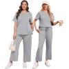 image:imageXIEERDUO Loungewear Sets for Women Summer Outfits 2 Pc Lounge Set Spring Tracksuit Wide Leg Loungewear Short Sleeve Sweatsuit Womens Track Suits Grey L