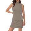 image:imageXIEERDUO Two Piece Skirt Sets for Women Summer Beach Vacation Resort Cruise Outfits Mock Neck Tops Tennis Skirt SetsCoffee